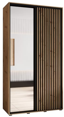MEBLE KRYSPOL Lanko 2 Schrank mit Zwei Schiebetüren mit Spiegel, Stange, Regalen - Moderner Aufbewahrungsschrank für Schlafzimmer, Wohnzimmer - 235,2x130x45 cm - Artisan Schwarz Artisan
