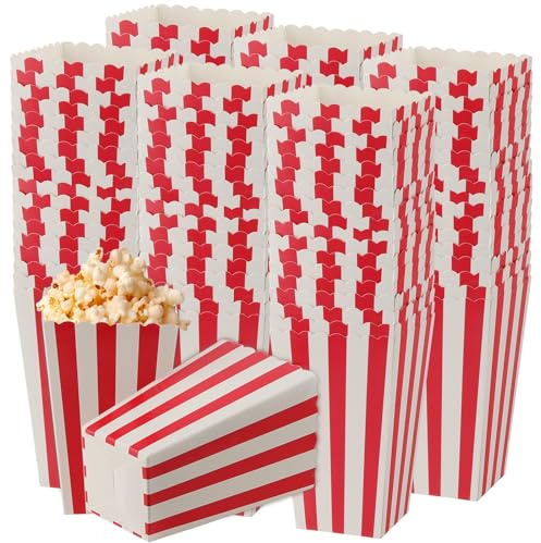 DAKFOOK 120 Stück Popcorn-Geschenkboxen, gestreifte Papier-Popcorn-Boxen, Retro-Stil, kleine Popcorn-Kartons, Süßigkeitenbehälter für Filmabend, Geburtstag, Theater, Karneval, Party