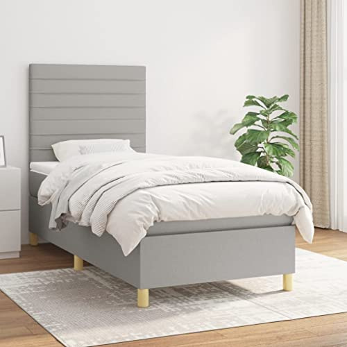 CKioict Palettenbett Modernes Bettgestell Jugendbett Boxspringbett mit Matratze Hellgrau 90x200 cm StoffGeeignet für Arbeitszimmer, Wohnzimmer, Hotel