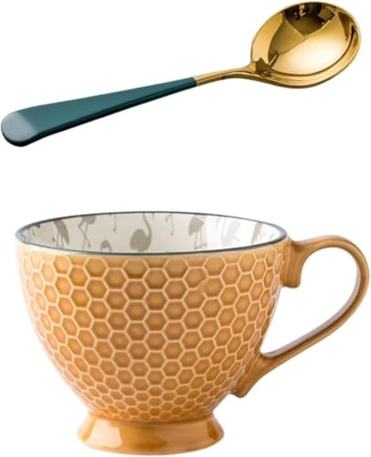GUOXU Creative Breakfast Cup Oatmeal Cup Large caliber ceramic cup Large capacity Milk cup Bowl 12.8oz cup(Orange)
