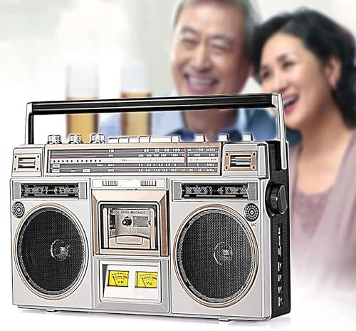 Cassette Boombox, Magnétophone Rétro des Années 80, Lecteur CD Bluetooth Classique Portable, Radio AM/FM, Haut-parleurs Stéréo Intégrés, Prise en Charge De L'entrée SD/USB, pour Les Réunions