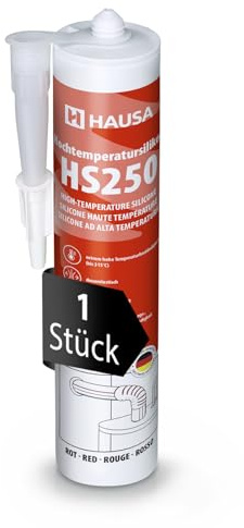 Hausa HS250 Profi Hochtemperatur Silikon rot 1 x 300ml Kartuschen Dichtmasse +315°C Dichtstoff zum Kleben Abdichten von Öfen Kochfeldern Motoren dauerelastisch Öl-, Benzin- & Hitzebeständig