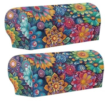 Qehuruxo Boho Flower Sofa Arm Covers Stretch Couch Arm Covers,2 Pcs Removable Armrest Covers for Recliner Chairs Pet Scratch Proof Sofa Arm Protector Covers