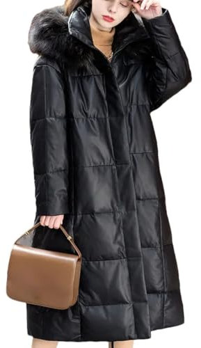 Damen Schaffell Lederjacke Luxus Designer Warmer Daunenmantel Kapuze Pelzkragen Mantel