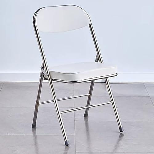 Faltbare Metallstühle mit gepolstertem Kissen und Rückenlehne, für Zuhause, Büro, Innen- und Außenbereich, PU + Weiß, größenverstellbar