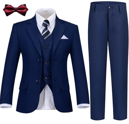 Boys Suit Kids Navy Blue Tuxedo Suits for Boy's Wedding First Communion Outfit Dress Tux Blazer for Kids Size 10
