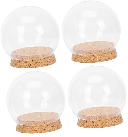 EXHUMKY Preserved Flower Glass Dome Cover with Cork Base, 4pcs Set Sphere 12cm Glass Ornament for Eternal Flower Protection and Home Festival Decoration