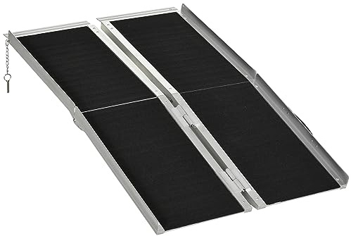 HOMCOM Rampa para Silla de Ruedas Portátil Carga 270 kg 122x73,5 cm Rampa Plegable de Aluminio Rampa de Umbral Antirresbalante para Puertas Escaleras Discapacitados Negro