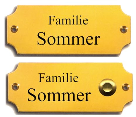 Messing Namensschild-Auch mit Klingel lieferbar-Türschild-Schild-100 x 40 x 2 mm-Mit Schutzlack (Nr. 23 Mess.pol. mit 2 Zeilen Gravur + Klingel)