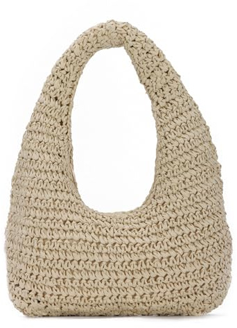 EVEOUT Sac fourre-Tout Raphia Tressé Femme été Léger Boho Chic Sac portés épaule d'aisselles Paille Tissé pour Plage(Beige)