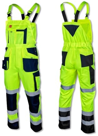 Agritrade AK Men's Work Intensive Visibility Bib & Brace Trousers -Fluorescent Yellow- Certified Warning Clothing - Heavy Duty Safety Pants Dungarees/FLASH