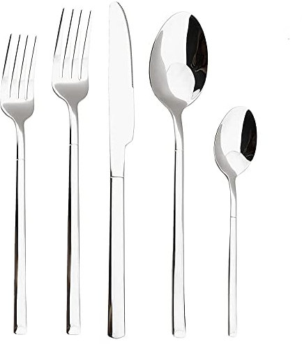 VDLLQYN, Ménagère 5 pièces en acier inoxydable noir et or | Service de table élégant for 6 personnes | Couverts, fourchettes, cuillères et couteaux,Set d'ustensiles de cuisine