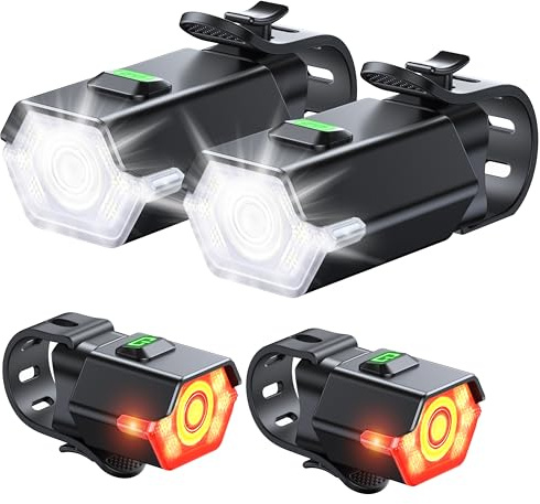 Zewdov Super Bright Bike Lights for Night Riding with Side Light, 3+6 Modes Bicycle Lights Front and Rear, IP65 Waterproof & Rechargeable 7 LED Bike Headlight for for Cycling Electronics, 2 Sets