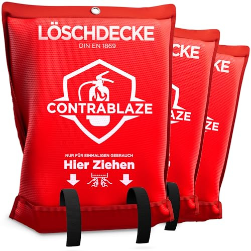 Contrablaze - 3er Set Feuerlöschdecke 1x1m – Löschdecke für Küche & Haushalt – Feuerdecke für Notfälle, Brandschutzdecke EN Norm Zertifiziert, Notfalldecke für Zuhause und Auto - Fire Blanket