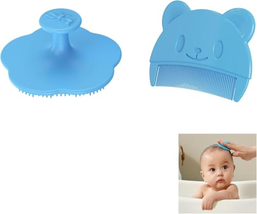 2 Stück Milchschorf Kamm,Schorfkamm Baby,Sanfter Babybürste,Baby Kamm,Weichen Massagebürste Haarbürste zum Effektives Kopfgneis Entfernen,Milchschorf und Babykamm für Kinderbadezimmer(Blau)