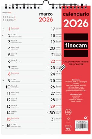 Finocam - Väggkalender 2026 för att skriva två kolumner månadslayout januari - december 2026 12 månader | 2026 kalender per anteckningar | Månadsplanerare Neutral - Italiensk, Två kolumner vägg