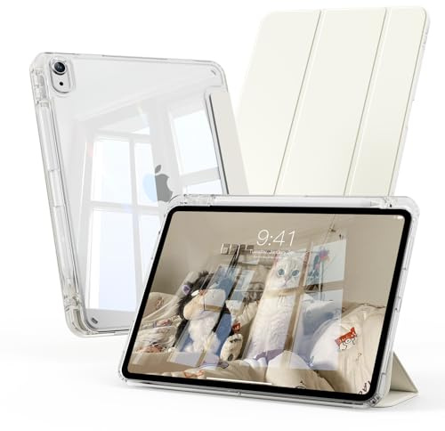 Hülle für iPad A16 11/10 Generation 11/10,9 Zoll 2025/2022, Cremeweiß | Mit Stifthalter, Schlanke und Leichte Abdeckung, TPU-Hybrid-Rückseite, Anti-Gelb, Auto Wake/Sleep