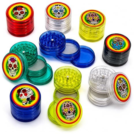 Premium Plastic Herb Grinder, Portable 50mm,60mm, Spice Grinder with Magnetic Lid, 4-Part, Grinder with Shark Tooth Shredding Stash Storage (60mm Random Colour)