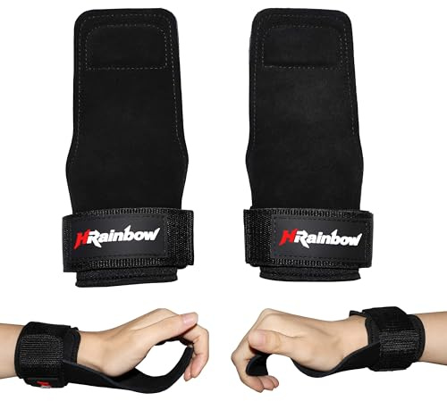 HRainbow Sangles de Poignet d'Haltérophilie pour Hommes et Femmes, Sangles de Fitness en Cuir Double Couche, Poignées de Salle de Sport (Paire).