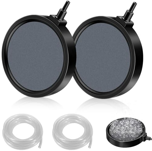RFYTDCF 2 Stück Sprudelstein für Teiche, 13cm Sprudler für Aquarium Luftausströmer mit 2 Stück 2m 4MM Schlauch Aquarium Luftstein 4mm / 8mm Schlauch Anschließbar für Teiche Aquarien Fisch Tank
