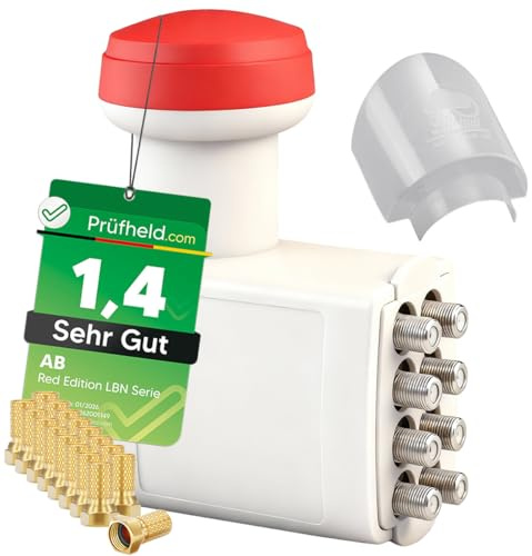 [Test SEHR GUT, Note 1.4 *] AB Octo LNB mit Wetterschutzkappe für 8 Teilnehmer, Digital 8-Fach 4K Wetterschutz LTE Abschirmung mit LNC für Fernseher Sat Receiver, inkl. 16x vergoldete Nonic F-Stecker