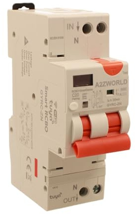 Interruttore Differenziale Magnetotermico WiFi con Riarmo Automatico e Display, Tipo A Curva C 30mA 220V, Corrente Nominale Regolabile 1-20A, 2 Moduli DIN, App Tuya Smart Life