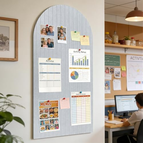 ddckj 80x40cm Bulletin Board 0.9cm Thick Decorative Felt Pin Board with 45 Push Pins and Adhesive Sticker, Felt Wall Tiles for Home Office Kitchen School for Photos Memos, Moonlight Gray