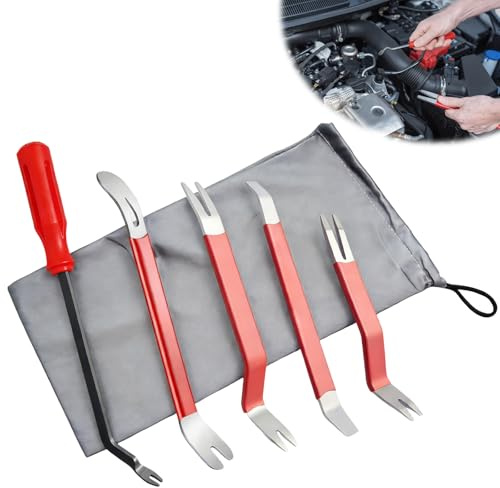 Set di 5 utensili per lo smontaggio dell'auto con custodia grigia, utensile a leva di alta qualità per carrozzeria, pannello della portiera, rivestimento interno, cruscotto,utensile per lo smontaggio