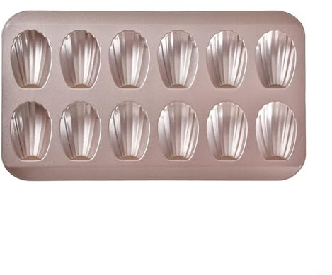 MoSundi Madeleine Tray, 12-Cavity Non-Stick Stainless Steel Bakeware Tray for Cupcakes Muffins Pastries, Cake and Cookie Shell Baking Pan(Gold)