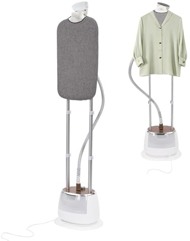 MEHOOSPVN Vertikaler Dampfglätter, 1800W, 38g/Min Dampfleistung, 10 Dampfstufen, Auffrischen und Desinfizieren Einsatzbereit in 45 Sek, 1,6 Liter, Steamer Dampfbügeleisen, Stand-Dampfglätter, Weiß