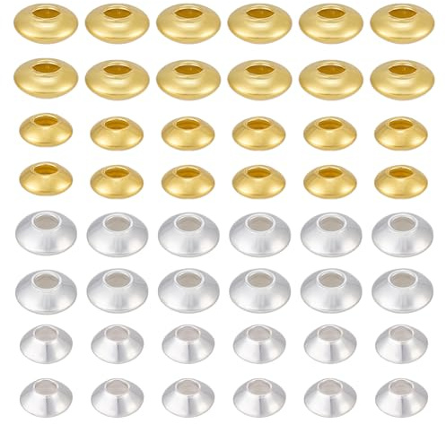 PH PandaHall 60pz Perline Piattino in 925 Argento Sterling 2mm 2.5mm Piccole Perline a Piattino Rondelle Oro Argento Perlina Distanziatore per La Creazione di Gioielli Fai Da Te