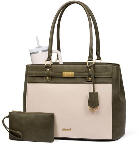 LOVEVOOK Laptoptasche Damen 15,6 Zoll, Handtasche Arbeitstasche PU Leder | Groß, Wasserdicht, Elegant, Aktentasche Lehrertasche Schultasche Business Shopper Tasche Women Tote Bag für Uni Schule Büro