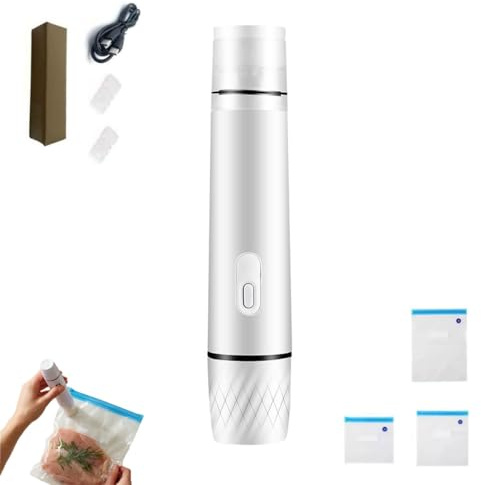 Vlaim Sottovuoto, Macchina Portatile Anti-Spreco Alimenti con 10 Sacchetti Riusabili, Conserva 5 Volte Più a Lungo e Ricarica USB-C (Bianco)