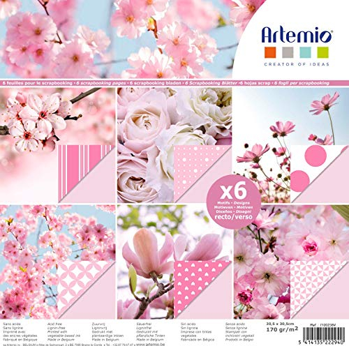 Artemio 30,5 x 30,5 cm, 6 Stück Scrapbooking-Papierblumen, Rosa