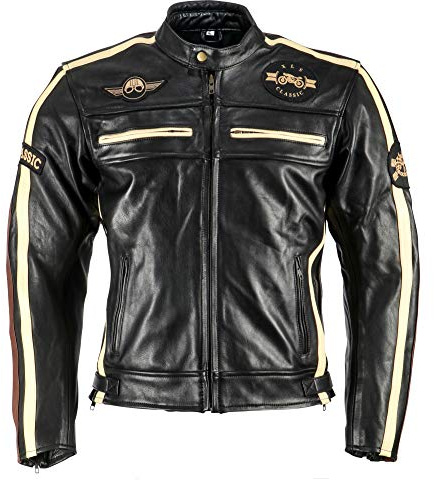 Motorradjacke XLS Classic One für Herren schwarz Retro Bikerjacke herausnehmbares Thermofutter Größe 5XL