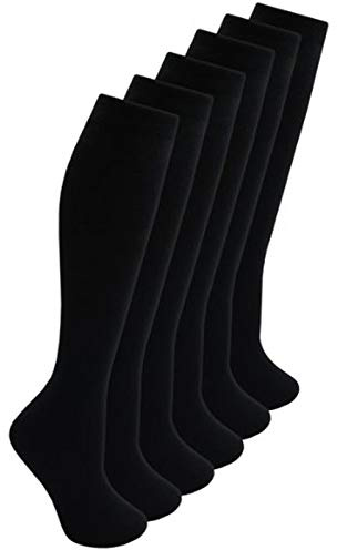 Bonjour Childrens Back to School 6 Pairs Knee High Plain School Cotton Rich Socks (Black, 10-13 yrs)