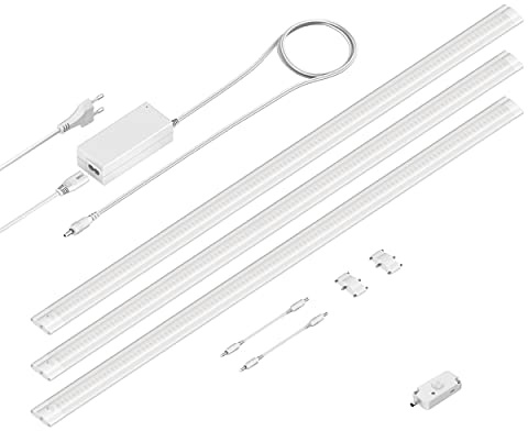 ledscom.de LED Unterbau-Leuchte SIRIS weiß matt, mit Bewegungsmelder, flach, je 90cm, je 963lm, warm-weiß 3er Set