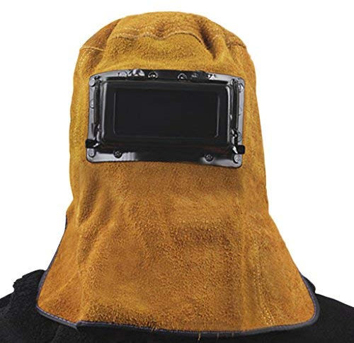Leather Welding Helmet Breathable Heat Resistant Welder Grinding Protective Gear Face Head Neck Cover Safety Hood Helmet Work Cap with Auto Darkening Filter Lens Glasses Welding Flame
