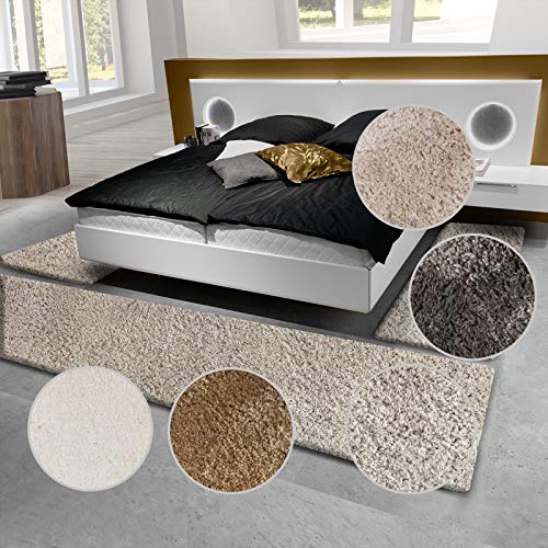 Scendiletto Camera da Letto - Set Tappeti da Camera da Letto, 3 Pezzi - Tappeto Morbido a Pelo Lungo (3.5 cm) in 5 Colori - 1x(80x300 cm) + 2X(80x150 cm) - Marrone Chiaro