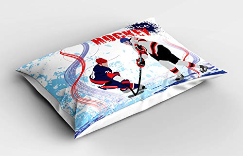 ABAKUHAUS Eishockey Kissenbezug, Spieler Skating Rink, Dekorativer Standard King Size Gedruckter Kissenbezug, 80 x 40 cm, Mehrfarbig Rot