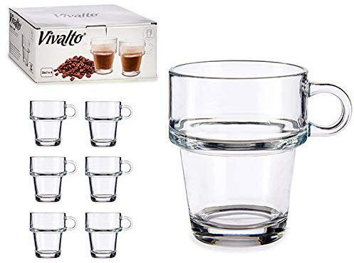 Juego de 6 vasos de café para latte macchiato, 260 ml, con asa, apilables