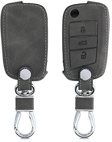 kwmobile Autoschlüssel Hülle kompatibel mit VW Golf 7 MK7 3-Tasten Autoschlüssel - Nubuklederoptik - Kunstleder Schutzhülle Schlüsselhülle Cover - Dunkelgrau