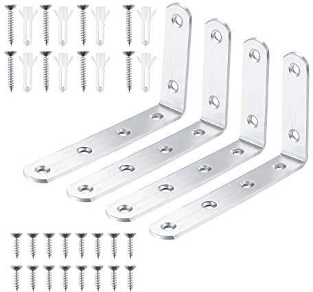 Yibaijia 4Pcs Shelf Brackets,L Shaped Metal Brackets,Floating Shelf Bracket | Wall Support Brackets, Joint Bracket Fastener With Screw And Anchors For Shelves, Wood, Furniture, Cabinet, Tables