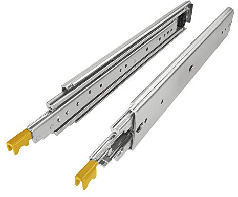 1 Paar SOTECH Schwerlastauszüge KV2-200-H76-L1100-LC belastbar bis 200 Kg | 1117,6 mm mit Lock-in out Einrastfunktion gelb Schwerlast-Vollauszug