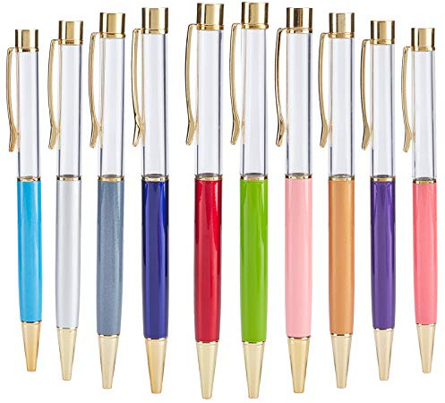 GORGECRAFT 10 pièces/Ensemble Stylo à Tube Vide Créatif Stylo à Bille Vide Bouchon Doré pour Bricolage Paillettes Résine Époxy Cristal Stylo à Bille, 10 couleurs