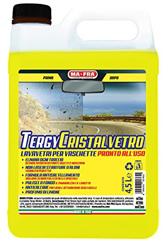 Ma-Fra, Tergy Cristalvetro, Liquido Lavavetri Per Vaschette Tergicristallo, Pronto All'Uso, Anticalcare, Non Lascia Aloni, Profumo di Limone, Elimina Tracce di Smog, Migliora Visibilità, Tanica 4500ml