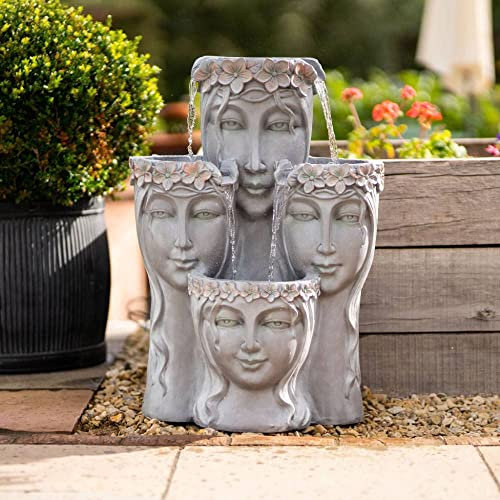 Primrose 81cm Hebe 2 Tiered Greek Family Womens Head Planter Waterfall Cascading Water Feature with LED Lights