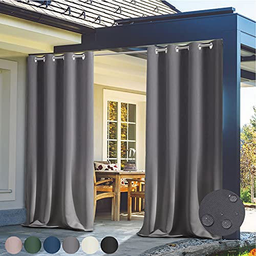 NYKJBD Outdoor Vorhang mit Ösen Wetterfest Extrabreit Sichtschutz Blackout Vorhänge für Garten Terrasse Pavillon Veranda Balkon, 1 Stück,Grau-132x244cm(BxH)