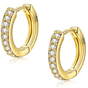 Silber Creolen für Frauen, 925 Sterling Silber mit Zirkonia, Gelbgold/Weißgold/Rosegold/Vergoldet Gun Black Sleeper Knorpel (8/10/12mm)