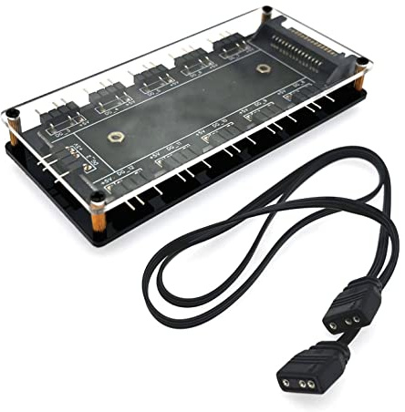 JZK 5 V 3-poliger ARGB-Hub mit Gehäuse, inklusive Verlängerungskabel, 5 V 3-poliger RGB-LED-Splitter-Hub mit SATA/IDE-Anschluss, doppelseitiges Klebeband auf der Rückseite